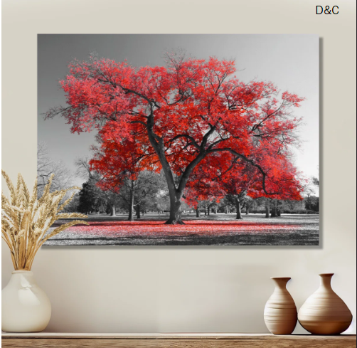 Red Tree on Grey Tone – Tree wall art, Red Tree canvas art print