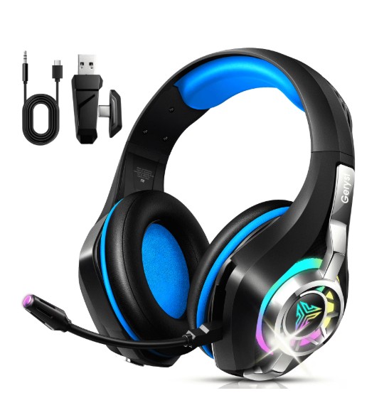 2.4GHz Wireless Gaming Headset for PS4/PS5/Xbox/Switch/PC, Bluetooth Over Ear Headphones with ENC Noise Cancelling Mic,7.1 Stereo Surround Sound, 40mm Drivers, RGB Light, 45H Battery Gaming Headphone