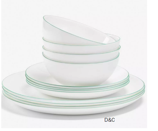 Opal Glass Mint Rim 12-Pc. Dinnerware Set, Service For 4, Macy’s Exclusive