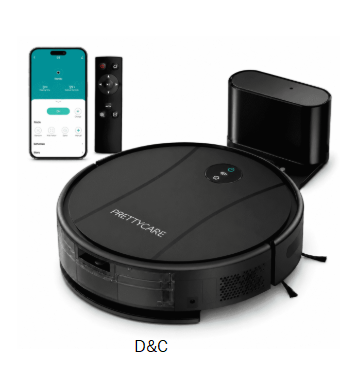 PrettyCare C2-v2 Robot Vacuum and Mop Combo Cleaner, 3-in-1, 8000Pa Suction, 5200mAh Battery, Black