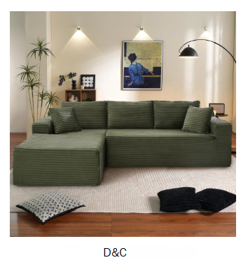 Muumblus Modular Sectional Sofa, Oversized L-Shape Cloud Couch, Modern Corduroy Sleeper Couches for Living Room, No Assembly Required, Green (Left Facing Chaise)