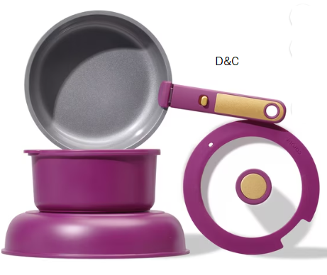 Carote Nonstick Detachable Pots and Pans Set, 6 Pieces Non Toxic Cookware Set with Induction, Oven/Dishwasher Safe, Easy for Storage, Magenta Purple