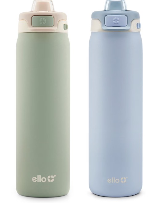 Ello Pop & Fill 22oz. Stainless Steel Water Bottle with Leak Proof Locking Lid, 2-Pack