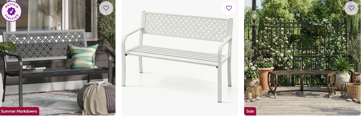 Roselynne Outdoor Steel Garden Bench with Carved Floral Back