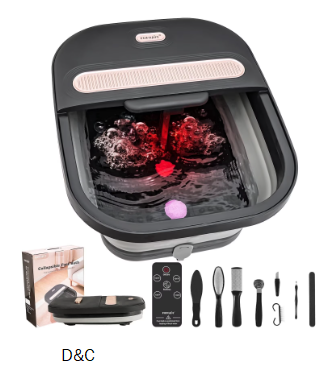 Collapsible Foot Spa Bath with Heat and Massage Rollers,Bubbles, Temperature Control, Remote Control, Pedicure Kit