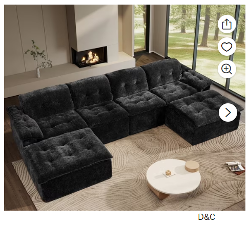 Aukfa 6-Piece U-Shaped Modular Sectional Sofa with 2 Ottomans for Living Room, Ice Flower Chenille, Black