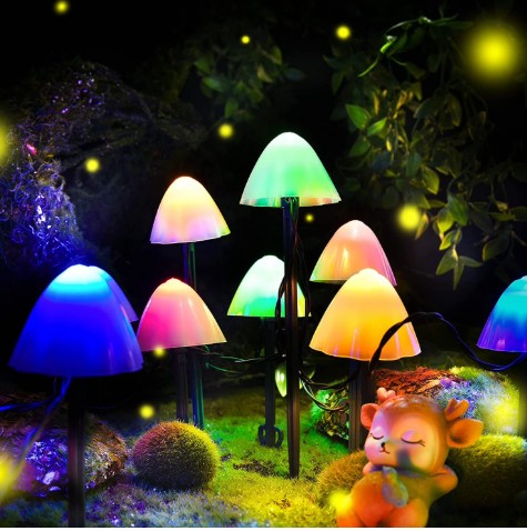 Rirool Mushroom Solar Lights, 12 LED Colorful Solar Garden Lights with 8 Modes, Waterproof Outdoor Pathway Landscape Lights, Solar Powered Yard Patio Decor