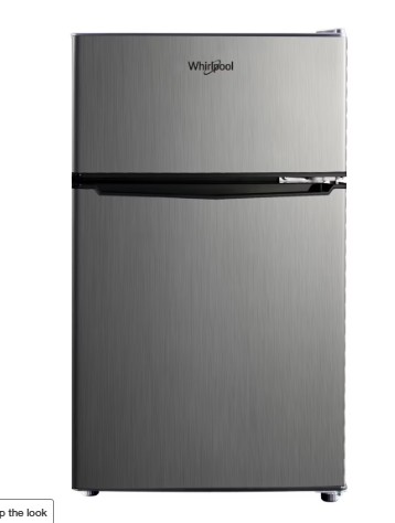Whirlpool 3.1 cu ft Mini Refrigerator Stainless Steel WH31S1E: Energy Star Certified Dorm Fridge, Reversible Door, 2 Shelves