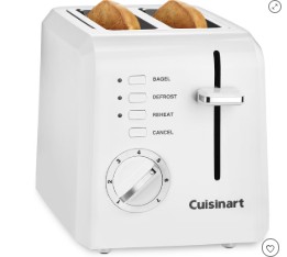Cuisinart 2-Slice Toaster White: Bagel & Defrost Options, Reheat, Extra Wide Slots, Removable Crumb Tray, 900W