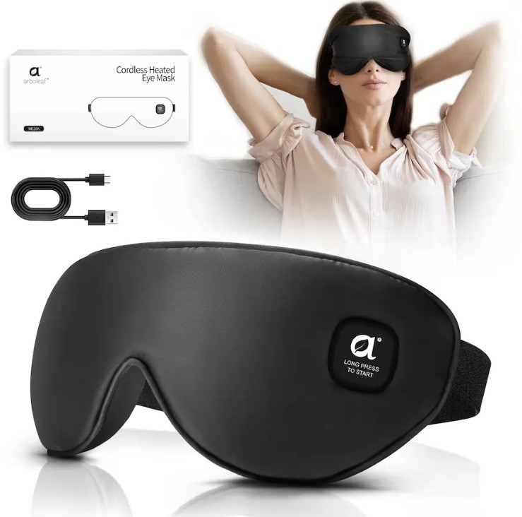 Arboleaf – Heated Eye Mask, Cordless Warm Compress for Dry Eyes, Temp Control, Light Blocking, Travel-Ready – Black with heat