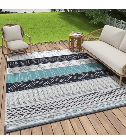 SIXHOME Outdoor Rug 5’x8′ Waterproof Patio Rug Colorful Reversible Indoor Outdoor Rug Lightweight Plastic Straw Rug for RV Camping Deck Balcony Boho Porch Decor Colorful and Blue