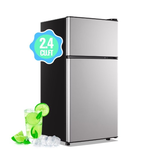 DEMULLER 2.4 Cu.ft Mini Refrigerator Small Fridge with Freezer Dual Door Fridge New Silver