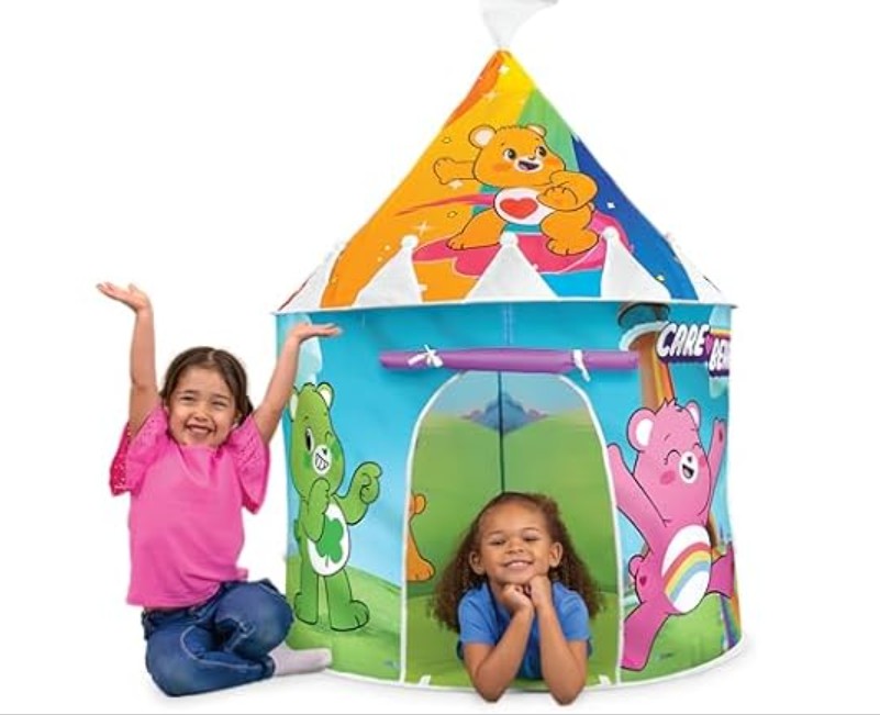 Care Bears Castle Tower Pop-Up Tent for Kids, Indoor & Outdoor Playhouse with Colorful Graphics & Roll-Up Door, Easy Setup & Foldable Design, Imaginative Play for Toddlers & Children, 2+