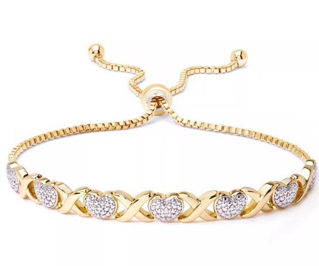 Diamond Accent Heart X Link Bracelet in Silver Plate