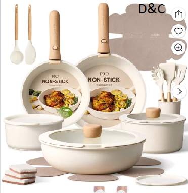CAROTE 24-Piece Nonstick Cookware Set, Pots and Pans Set with Detachable Handle, Induction Compatible, Oven & Dishwasher Safe, White