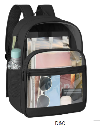 Dakimoe Clear Backpack -Large Capacity Black Transparent Bookbag for School, Beach, Sports & Work | Durable Waterproof Design, Lightweight & Spacious 15″ Backpack for All Ages