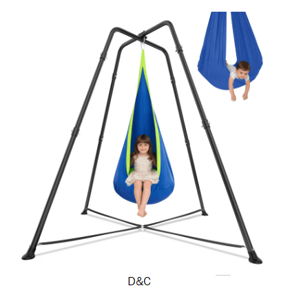 Sensory Swing with Stand, 350lbs, Indoor/Outdoor Kids Pod Swing, Blue