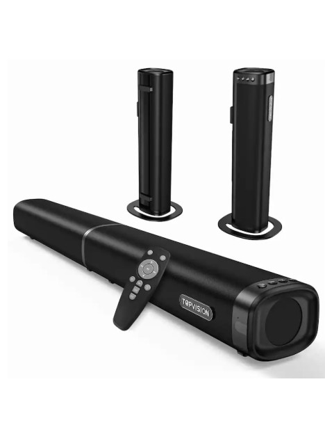 TOPVISION – TV Sound Bar 2 in 1 Detachable 100 Watt 2.2 Channel Bluetooth 5.3 HDMI ARC Optical AUX USB EQ Modes – Black