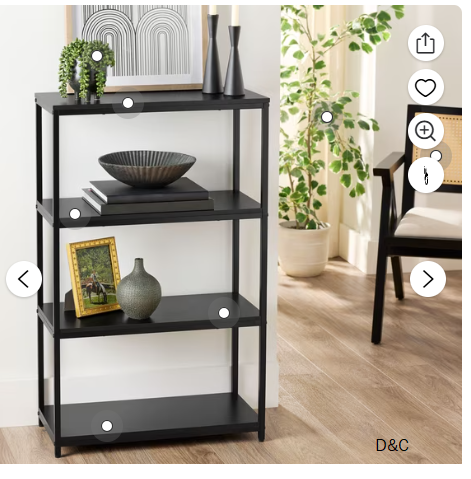 Mainstays 4-Shelf Metal Frame Bookcase, Black Finish