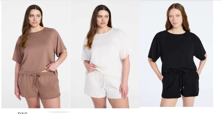 Joyspun Women’s French Terry Lounge Sleep Short Sleeve Top and Shorts Set, 2-Piece, Sizes XS-3X