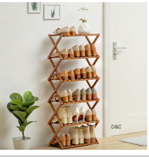 6 Tiers 12 Pairs Shoe Rack Installation-Free, Foldable Bamboo Organizer Storage Stand for Entryway