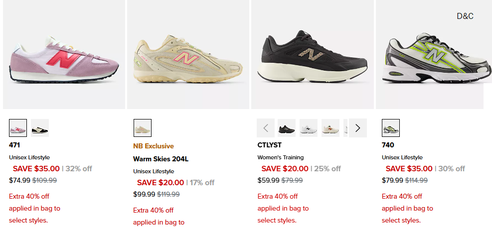 New Balance upto 50% off + extra 40% off in cart.