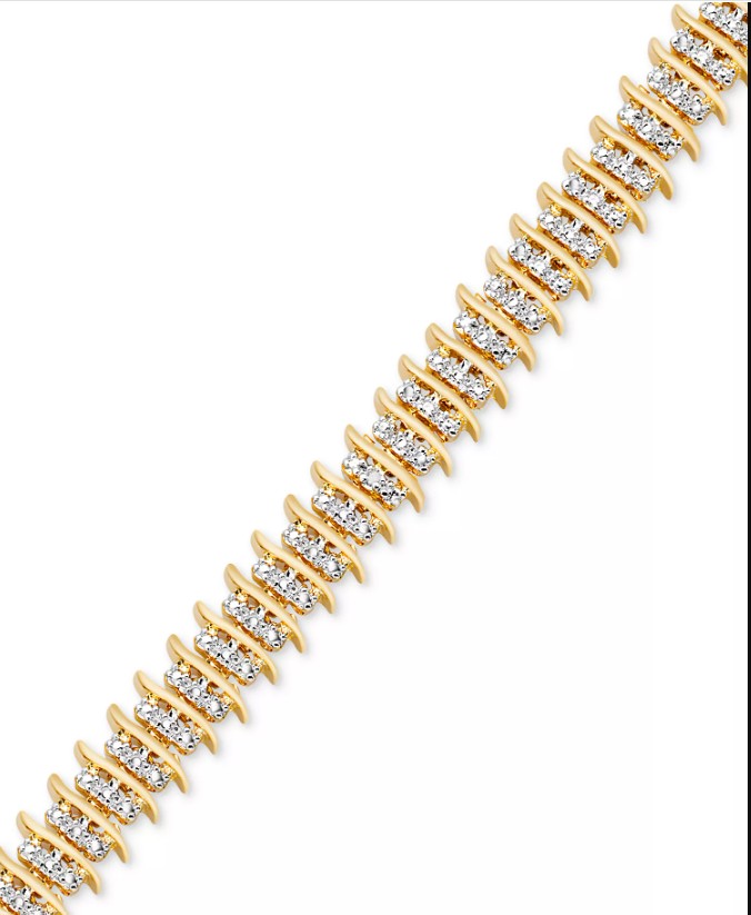Diamond Accent Wide Link Chain Bracelet in Gold-Plated or Silver-Plated Brass