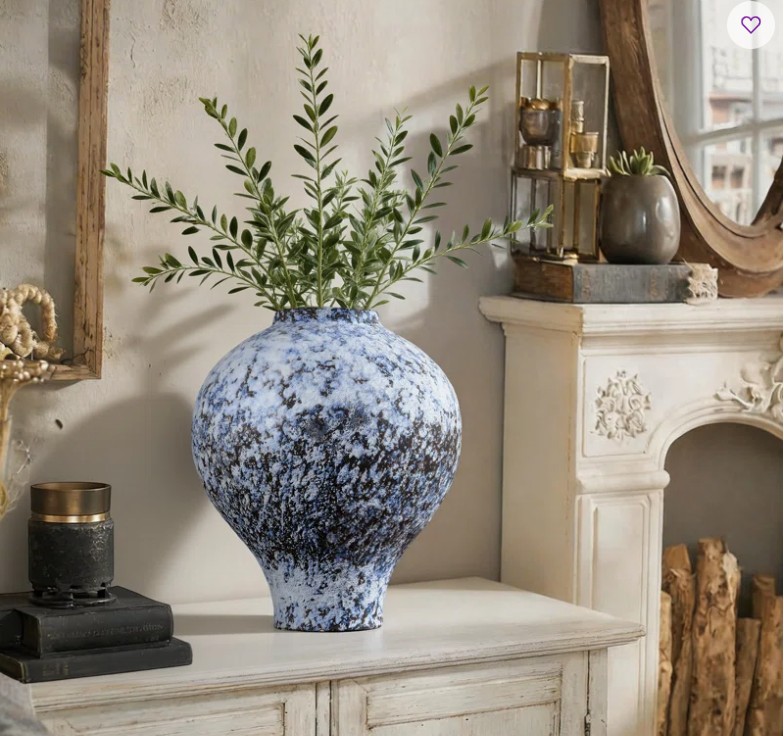 Handmade Ceramic Table Vase, Granular Texture & Matte Finish Ceramic Vase with Mottled Glaze, Simple Natural Texture & Minimalist Style Decor Piece