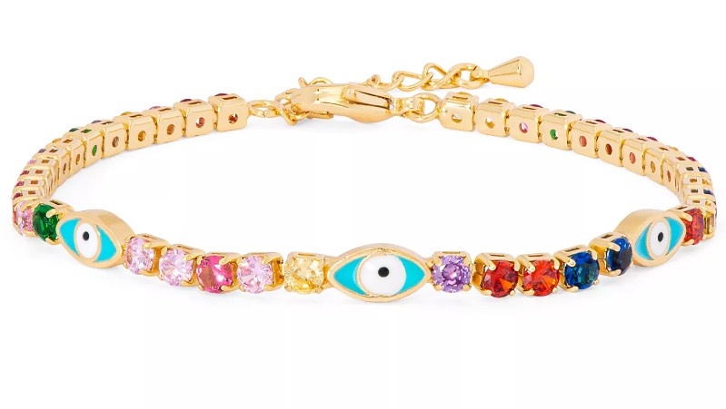 Multi Color Stone Enamel Evil Eye Bracelet in Gold Plate
