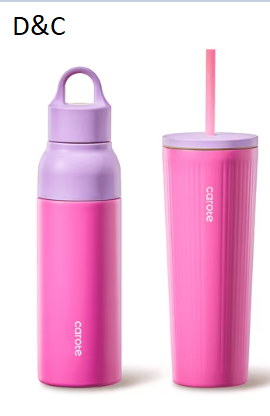 Carote 2-pack, 19 fl oz & 21 fl oz, Insulated Stainless Steel Highlight Series Water Bottles, Straw/Push, Pink