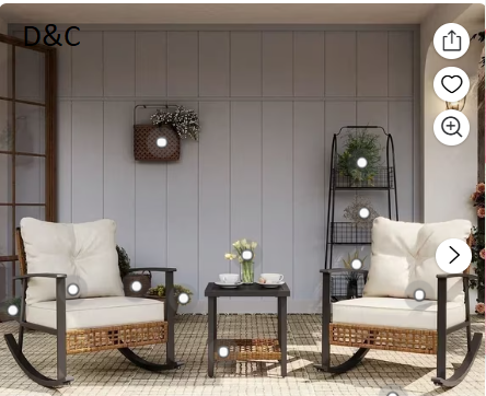 LAUSAINT HOME 3 Pieces Patio Outdoor Conversation Set with 2-Tier Coffee Table, PE Wicker Rocking Chairs with Beige Cushions