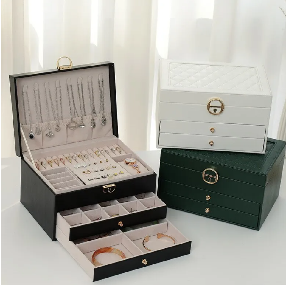 Leather Jewellery Storage Box Multi Layer Organizer