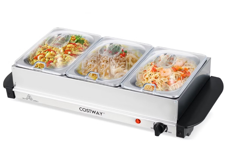 Costway Electric Buffet Server Food Warmer with 3 Removable Trays Adjustable Tempered
