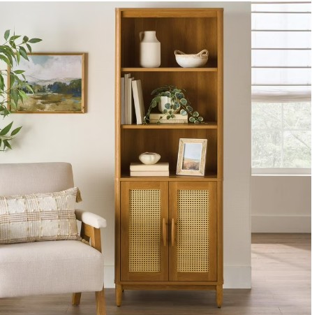 Better Homes & Gardens Springwood Bookcase with Doors, Light Honey Finish