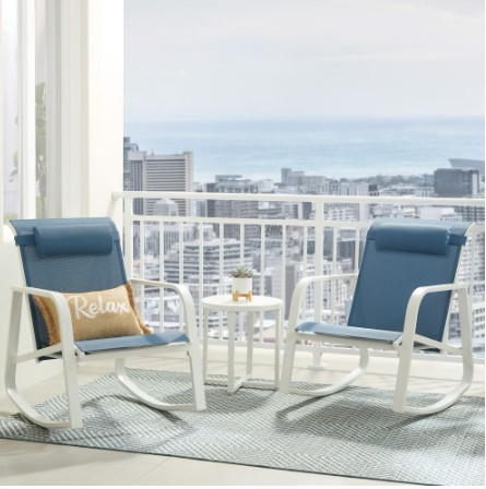 Mainstays Dashwood Steel 3-Piece Rocker Outdoor Chat Set, Blue