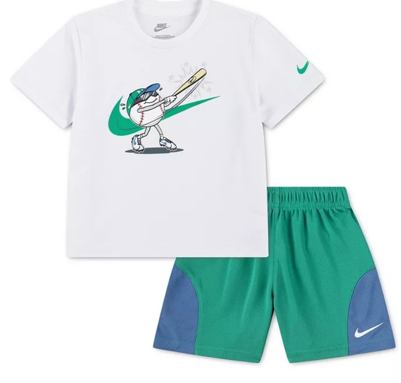 Toddler Boys’ 2T-4T Baseball Graphic T-Shirt and Mesh Shorts, 2-Piece Set