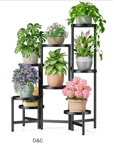 NQW 8 Tiered Plant Stand Indoor for Multiple Large Planter, Tall Heavy Duty Adjustable Folding Rack with Rustproof 7.9 Inch Wide Tray, Plant Shelf for Corner Living Room – BlackDisk