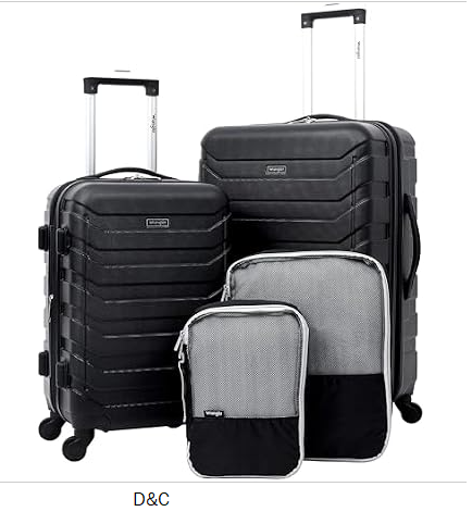 Wrangler 4 Piece Miami Luggage and Packing Cubes Set, Black