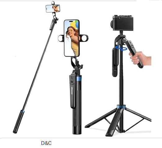 UBeesize 64” Extendable Selfie Stick Tripod with Light & Remote