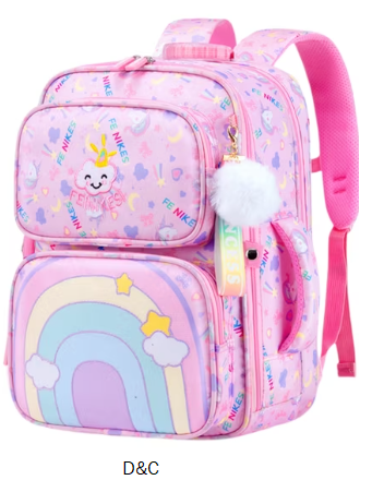 Tyethy School Backpack for Girls Cute Rainbow School Bag Large Multi Pockets Kids Bookbag for Teens Children, Pink