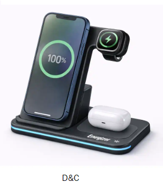 Energizer – 3-in-1 15W Foldable Qi Certified Wireless Fast 15W Charger, Charging Station/Stand for iPhone + AirPods + Apple Watch – Black
