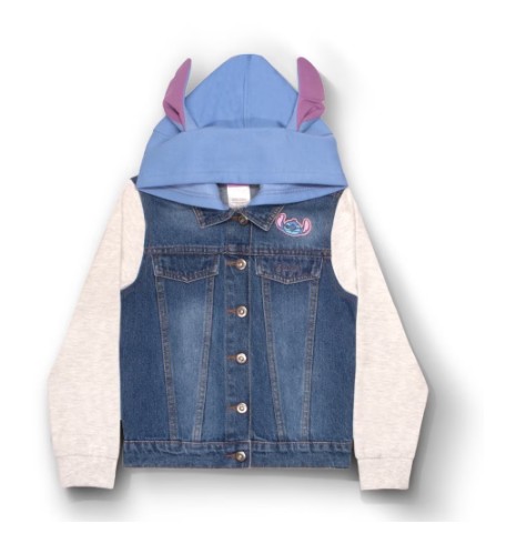Disney Lilo & Stitch Minnie Mouse Girl’s Hoodie Jean Jacket with Ears – Fashion Hooded Denim Jacket for Kids (Size 4-12)
