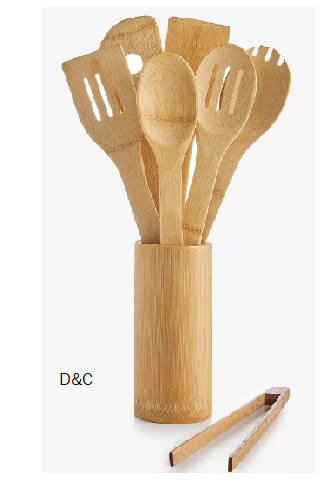 7-Piece Bamboo Utensil Set & Holder