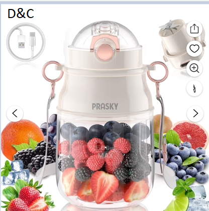 PRASKY 2-in-1 Portable Blender, BPA Free 27oz for Juicer, Smoothies and Shakes (White)