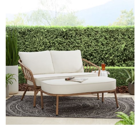 Better Homes & Gardens Willow Sage All-Weather Wicker Outdoor Loveseat and Ottoman Set, Beige