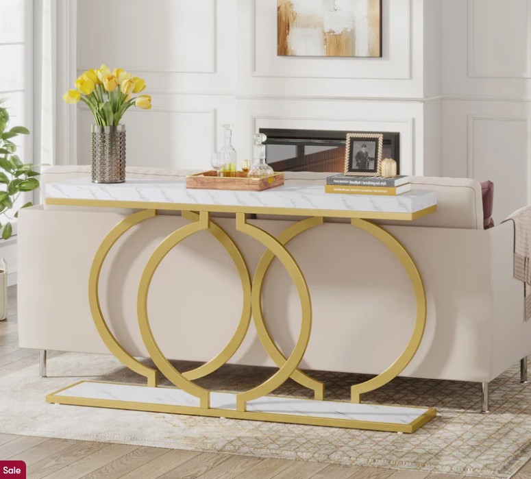 Korrion 55.11″ Console Table with Metal Frame, Narrow Sofa Table for Living Room, Entrance, Hallway