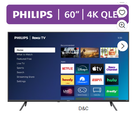 Philips 60″ Class QLED 4K UHD (2160p) Roku Smart TV (60PQL7656/F7)