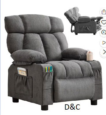 JONPONY Kids Recliner Chair,Push Back Toddler Recliner with Cup Holders & Side Pockets,Adjustable Footrest & Headrest Kids Sofa for Boys Girls 3+ Age Group, Grey