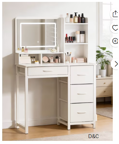 Kitsure Makeup Vanity with Mirror and Lights, White Vanity Desk with Drawers & Shelves, Versatile Small Vanity for Bedroom, 35.4″ x 17.7″ x 52.4″