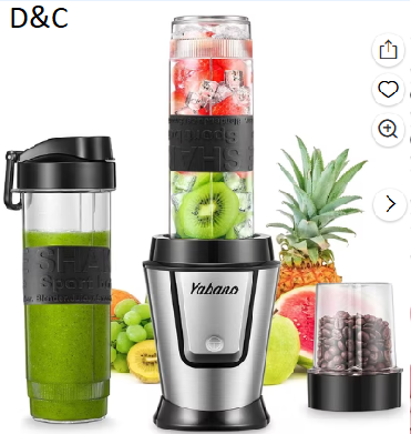 Personal Blender, Yabano 2 in 1 Smoothie Maker with 2x600ml Portable Bottles and 200ml Grinder, 500W
